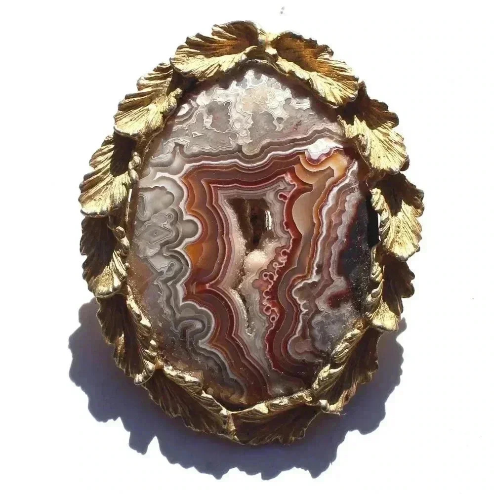 Vintage Gemstone (Agate Stone Geode Crystal) Cowboy Western Tie Clip Pin Decor